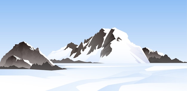 雪に覆われた山頂のイラスト 冬のパノラマ風景の壁紙 プレミアムベクター