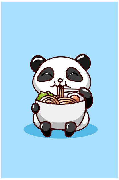 パンダが麺を食べるイラスト プレミアムベクター