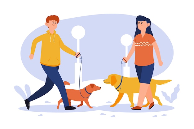 犬を散歩する人のイラスト 無料のベクター