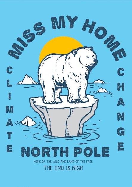 気候変動による地球温暖化のために薄い氷の端にホッキョクグマのイラスト プレミアムベクター