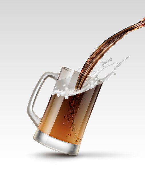 ガラスにビールを注ぐイラスト分離されたマグカップに飲み物をはねかける プレミアムベクター