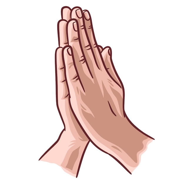 祈る手のイラスト 祈る位置に手描きの手 プレミアムベクター