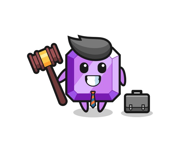 弁護士としての紫色の宝石のマスコットのイラスト Tシャツ ステッカー ロゴ要素のかわいいスタイルのデザイン プレミアムベクター