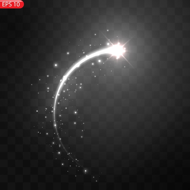 孤立した現実的な落下彗星のイラスト 尾を持つ流れ星流星 プレミアムベクター