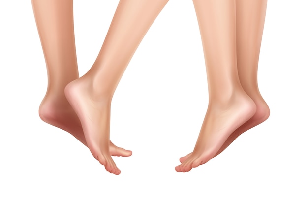 つま先に立っている足で設定されたリアルな女性の足のイラスト プレミアムベクター