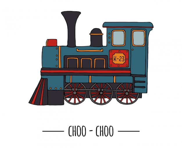 プレミアムベクター レトロなエンジンのイラスト ヴィンテージ鉄道クリップアートは 白い背景で隔離 漫画のスタイル