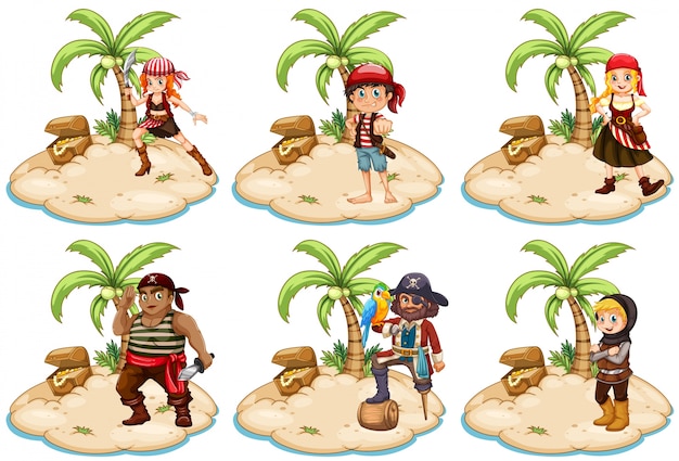 島の海賊のセットのイラスト 無料のベクター