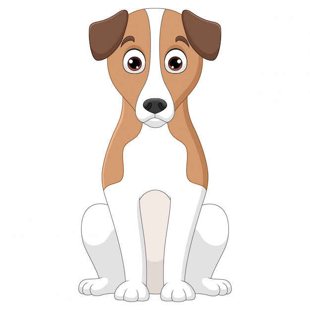 白い背景の上に座っているバセットハウンド犬漫画のイラスト プレミアムベクター