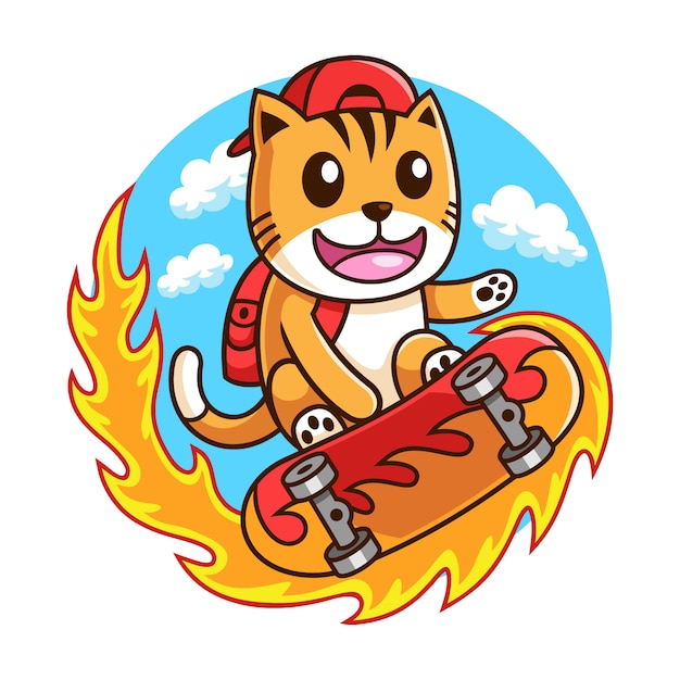 アクションのスケートボーダー猫のイラスト プレミアムベクター