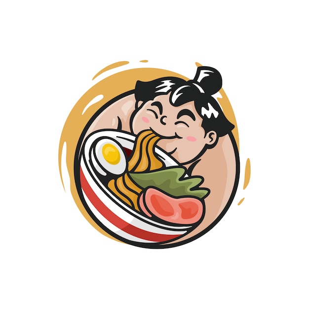 麺を食べる相撲のイラスト プレミアムベクター