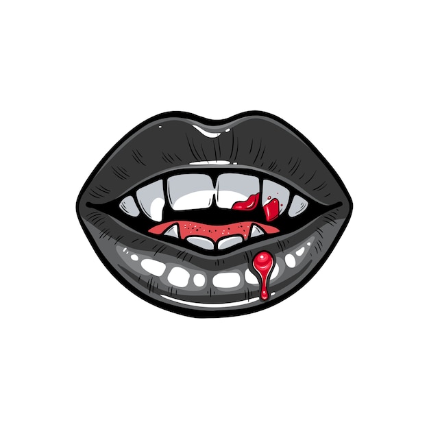 血で吸血鬼の唇のイラスト ハロウィーンの血まみれのセクシーな口 プレミアムベクター