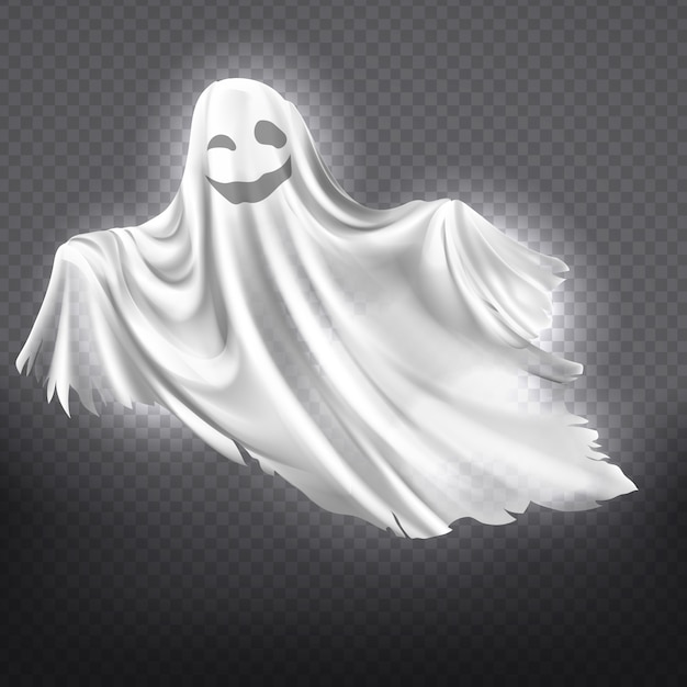 白い幽霊 透明な背景に隔離された幻想のシルエットを笑顔のイラスト 無料のベクター