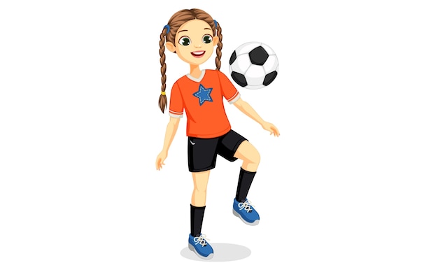 若いサッカー選手の女の子のイラスト プレミアムベクター