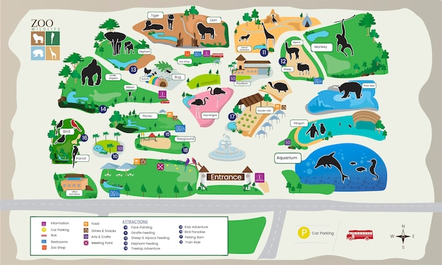 無料のベクター 動物園の地図のイラスト