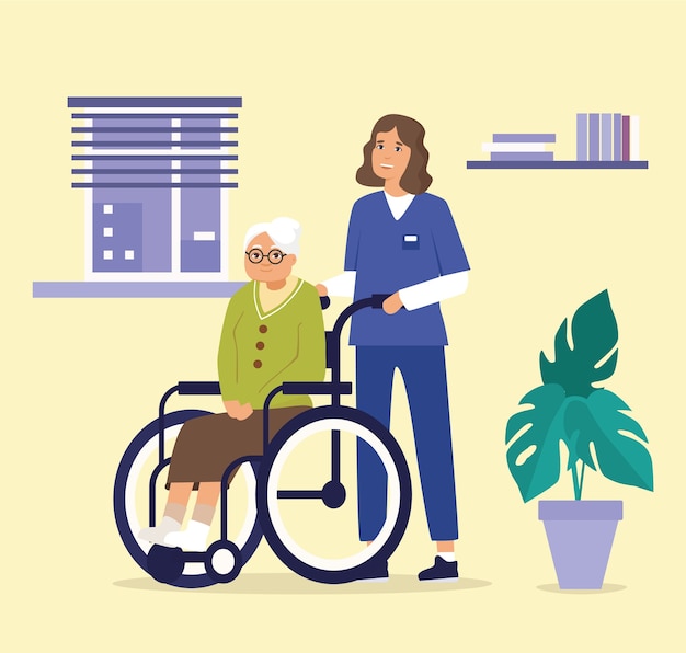 Premium Vector | Illustration of old lady in wheelchair with health ...