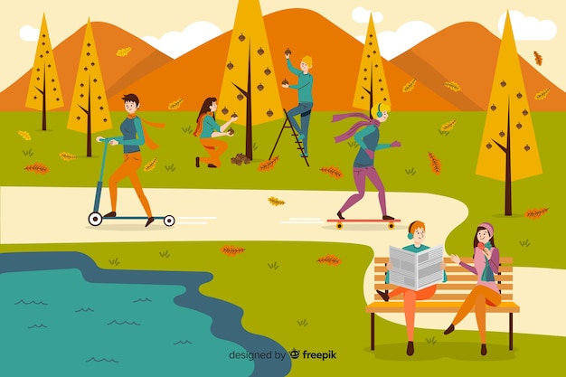 Free Vector Illustration Of People In The Autumn Park