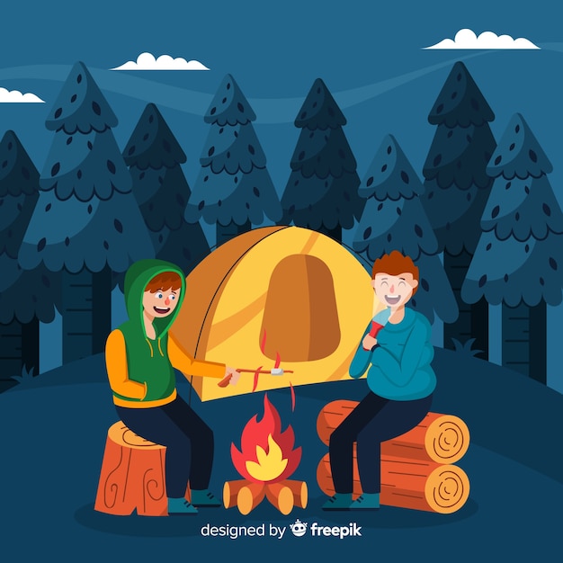 Illustration of people camping in nature | Free Vector