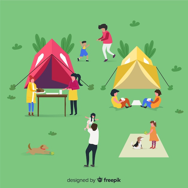Illustration of people doing camping Free Vector