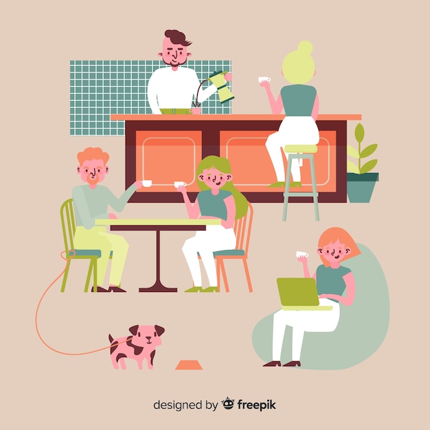 Illustration of people sitting in a cafe Vector | Free Download