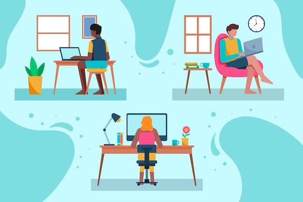 Free Vector | Illustration of people working remotely