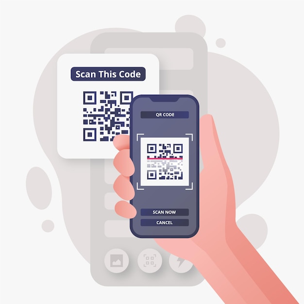 Illustration Of Person Scanning A Qr Code With A Smartphone Free Vector