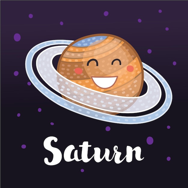 Premium Vector | Illustration of planet saturn with smiling face in ...