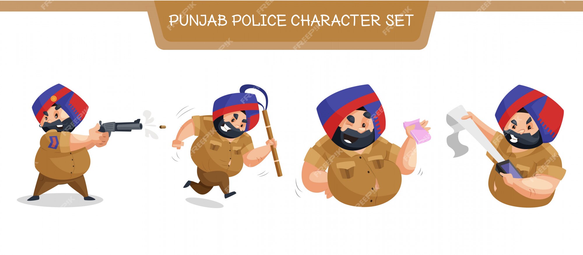 Premium Vector Illustration Of Punjab Police Character Set 