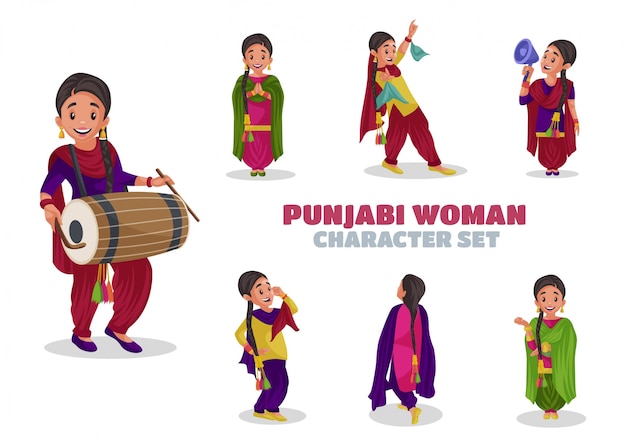 Premium Vector | Illustration of punjabi woman character set