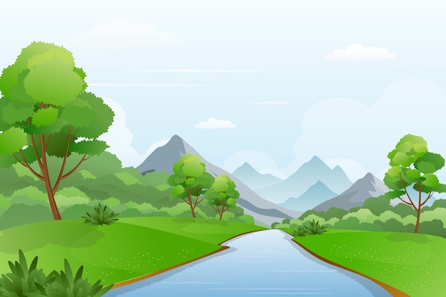Premium Vector | Illustration of river a cross mountains, beautiful