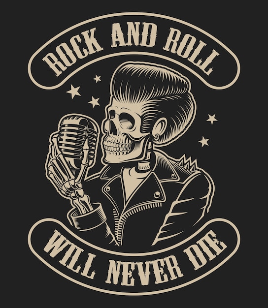 Premium Vector | Illustration on a rock roll theme with a skeleton and ...