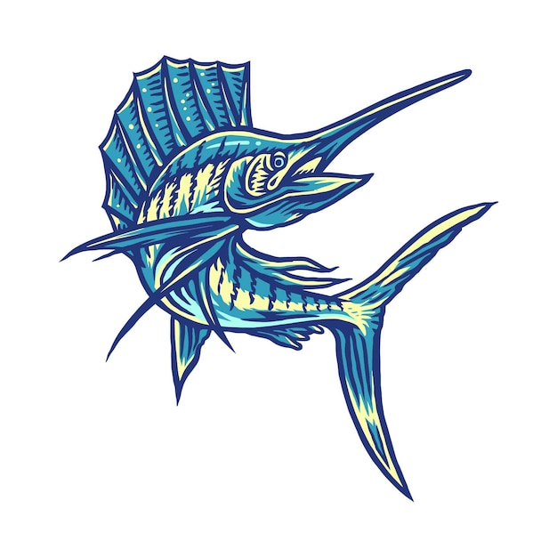 Premium Vector Illustration of sailfish, hand drawn line with digital