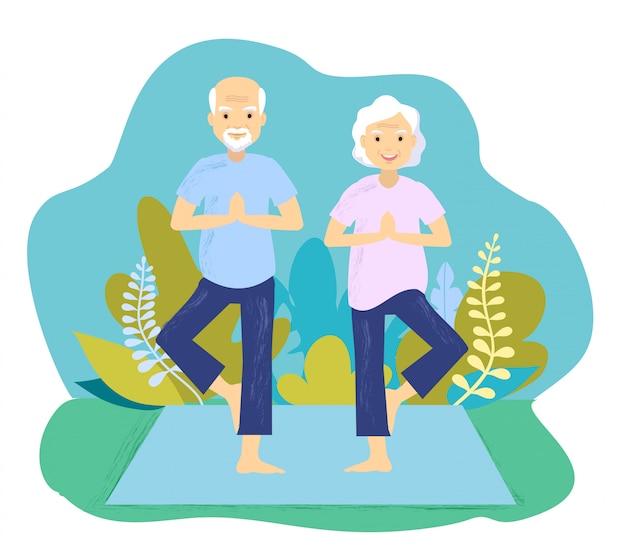 A Illustration Of Senior Couple Doing Yoga Exercise Senior Couple