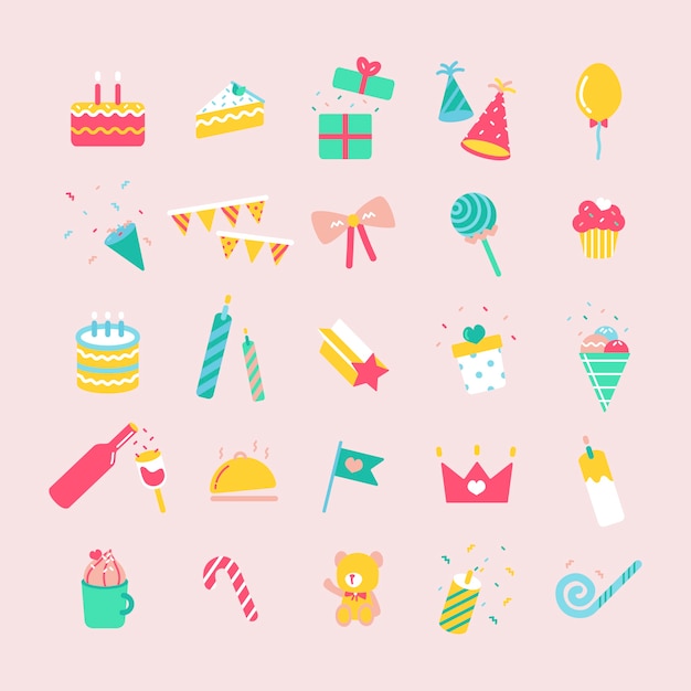 Illustration Set Of Birthday Party Icons Free Vector