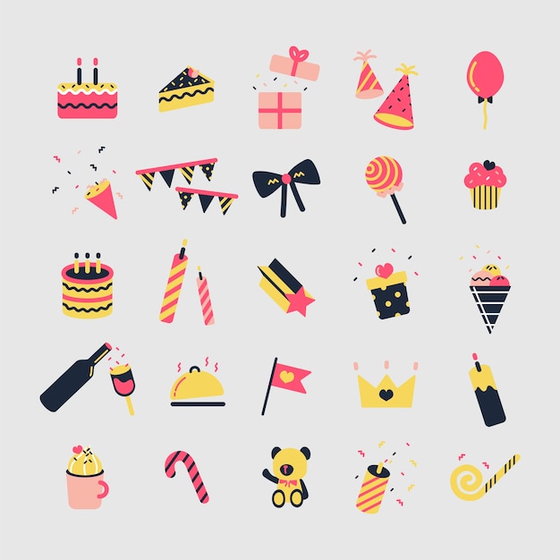 Download Illustration set of birthday party icons Vector | Free ...