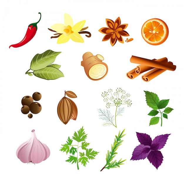 Premium Vector Illustration Of Set Of Herbs And Spices In Flat Style