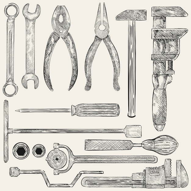 Free Vector Illustration Of A Set Of Mechanic Tools