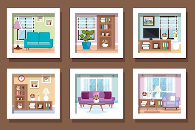 Premium Vector | Illustration set scenes interior of home