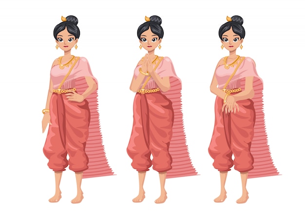 Premium Vector Illustration Set Thai Women In Thai Traditional Dress