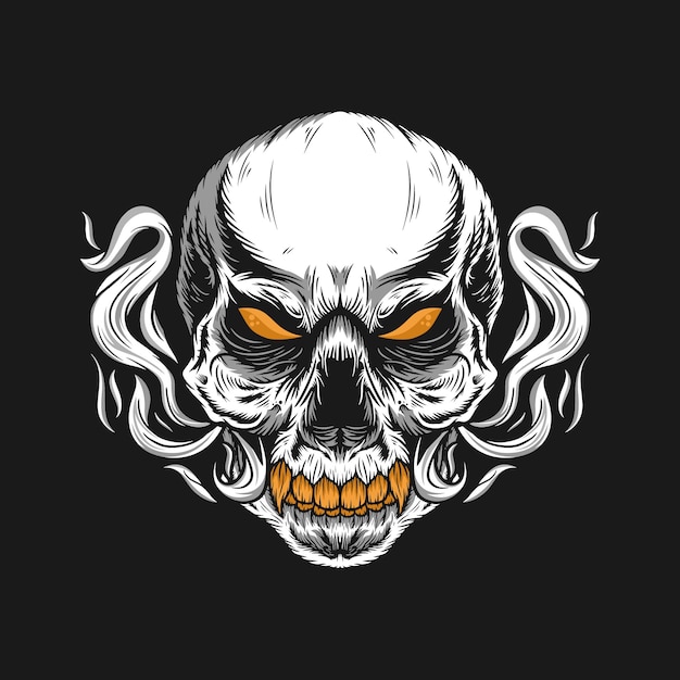 Premium Vector | Illustration of skull head and cloud detailed