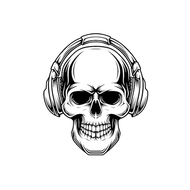 Premium Vector | Illustration of a skull with a headset