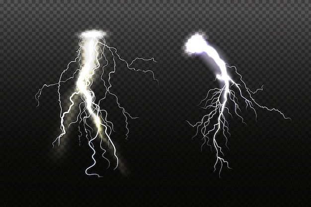 輝く稲妻暗い空の背景のイラスト雷雨悪天候の概念 プレミアムベクター