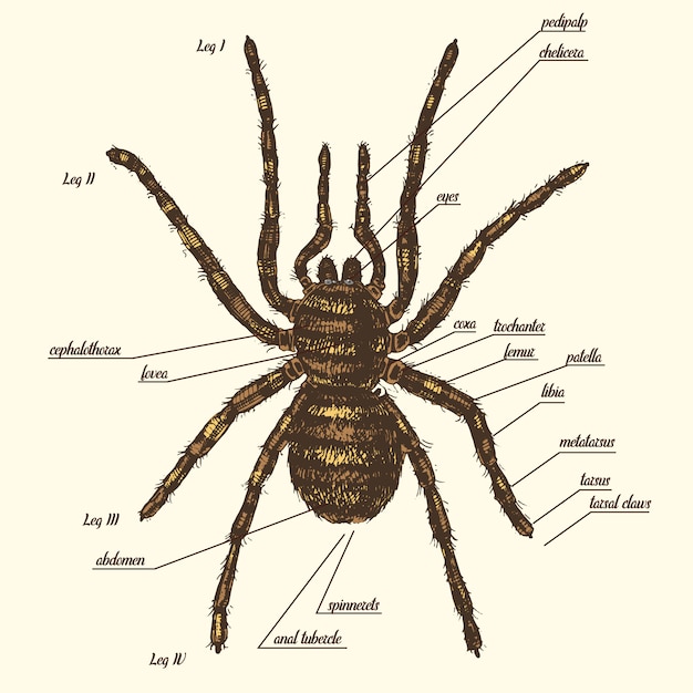 Illustration of a spider anatomy include all name of ...