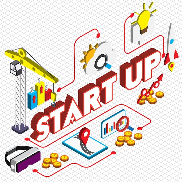 Free Vector | Illustration of startup concept in isometric graphic