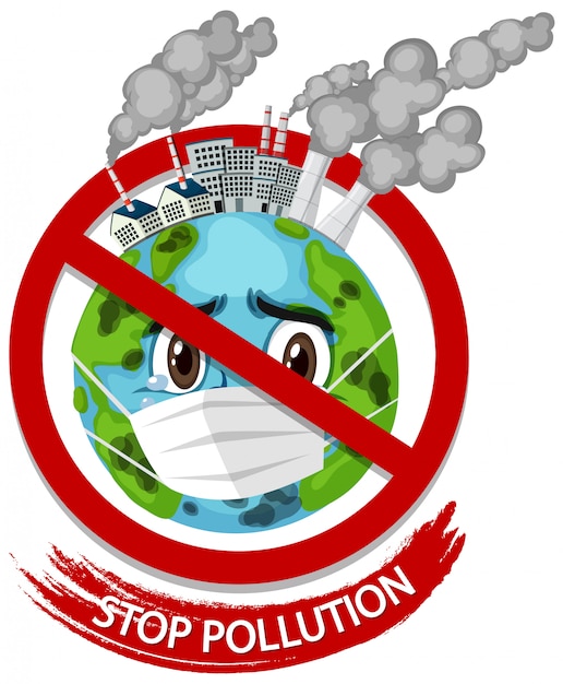 Premium Vector | Illustration for stop pollution with earth wearing mask