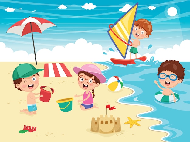 Download Illustration of summer kids Vector | Premium Download