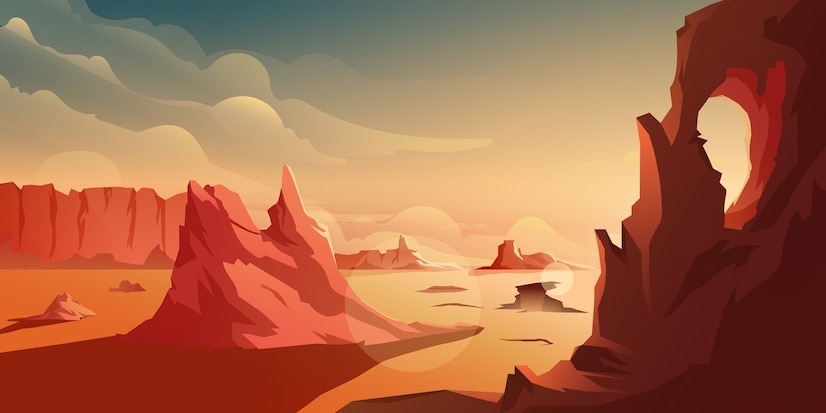 Premium Vector | Illustration sunset in the desert mountain background