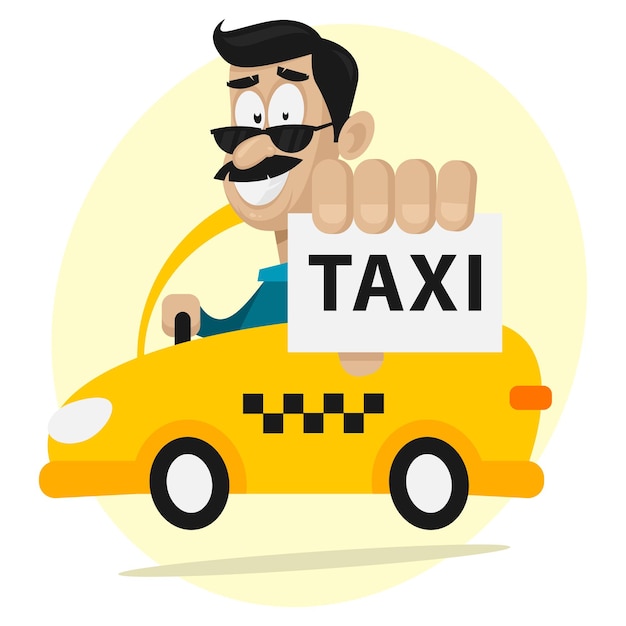 Premium Vector | Illustration, taxi driver moves by car and smiling ...