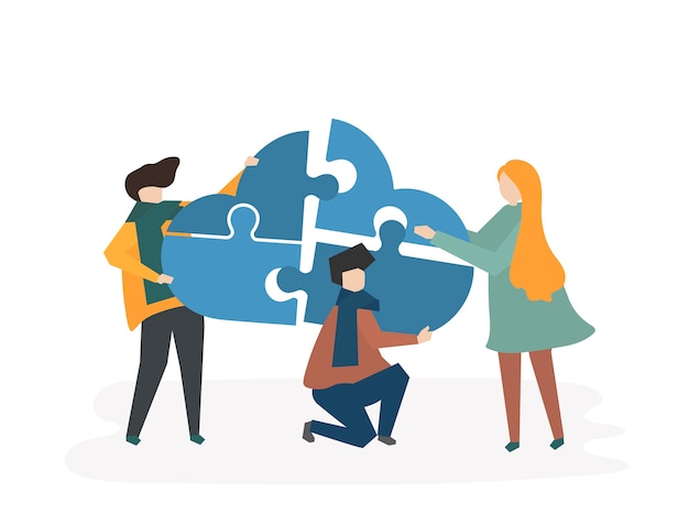 Free Vector | Illustration Of Teamwork With People Connecting Pieces Of ...