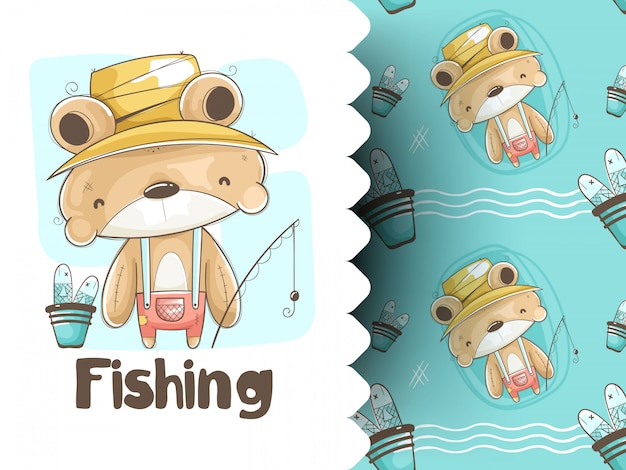 fishing teddy bear