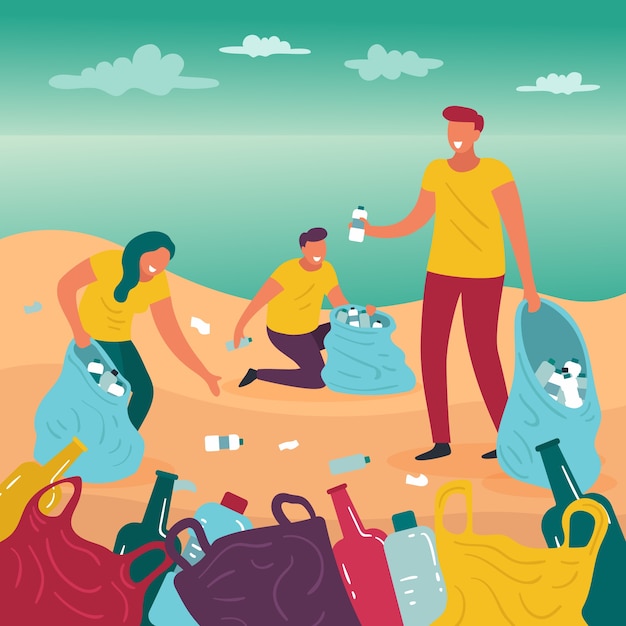 Free Vector | Illustration theme people cleaning beach